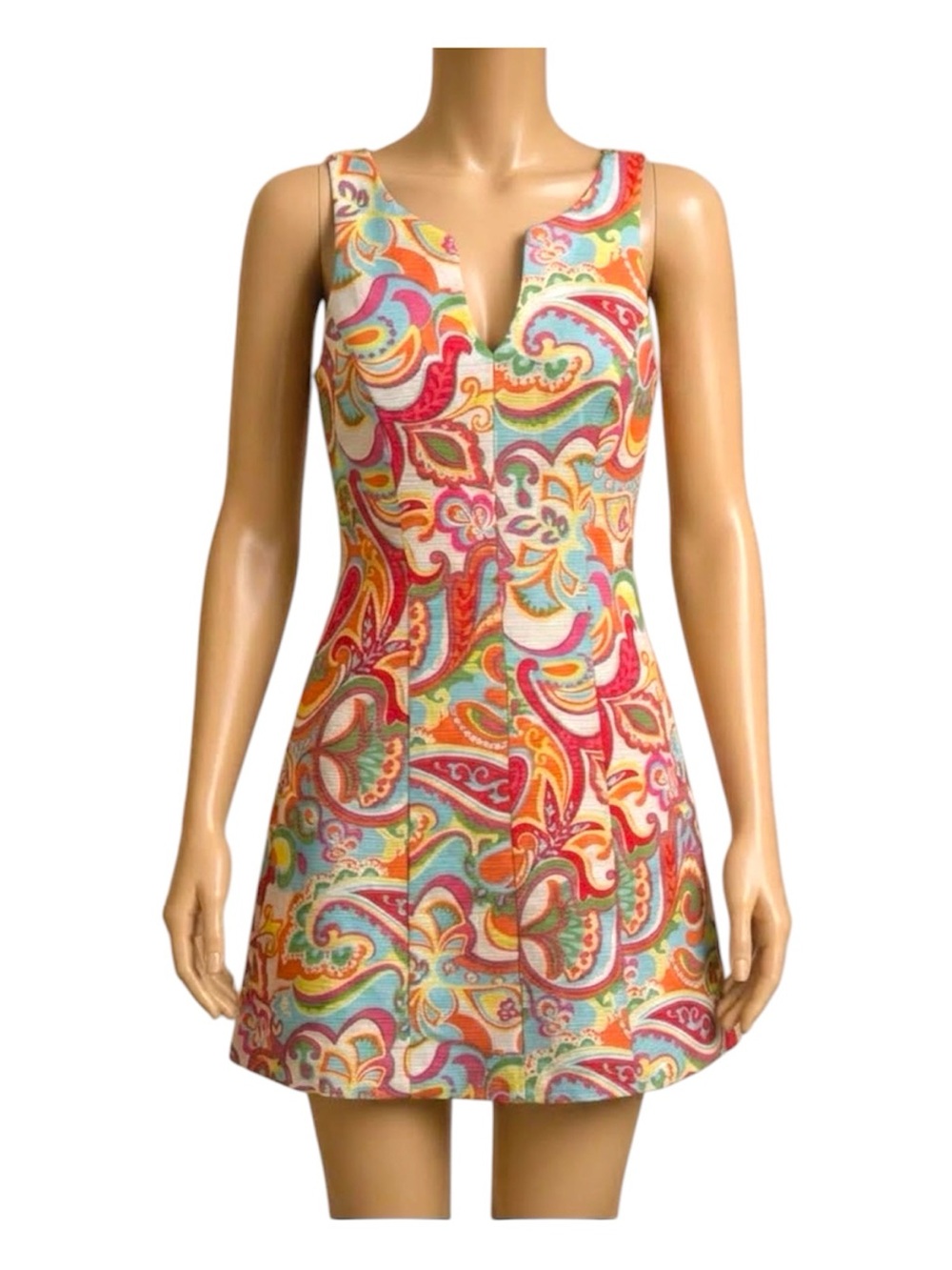 Ronni Nicole Women's Size 12 Paisley Sleeveless V-Notch Shift Dress Multicolor